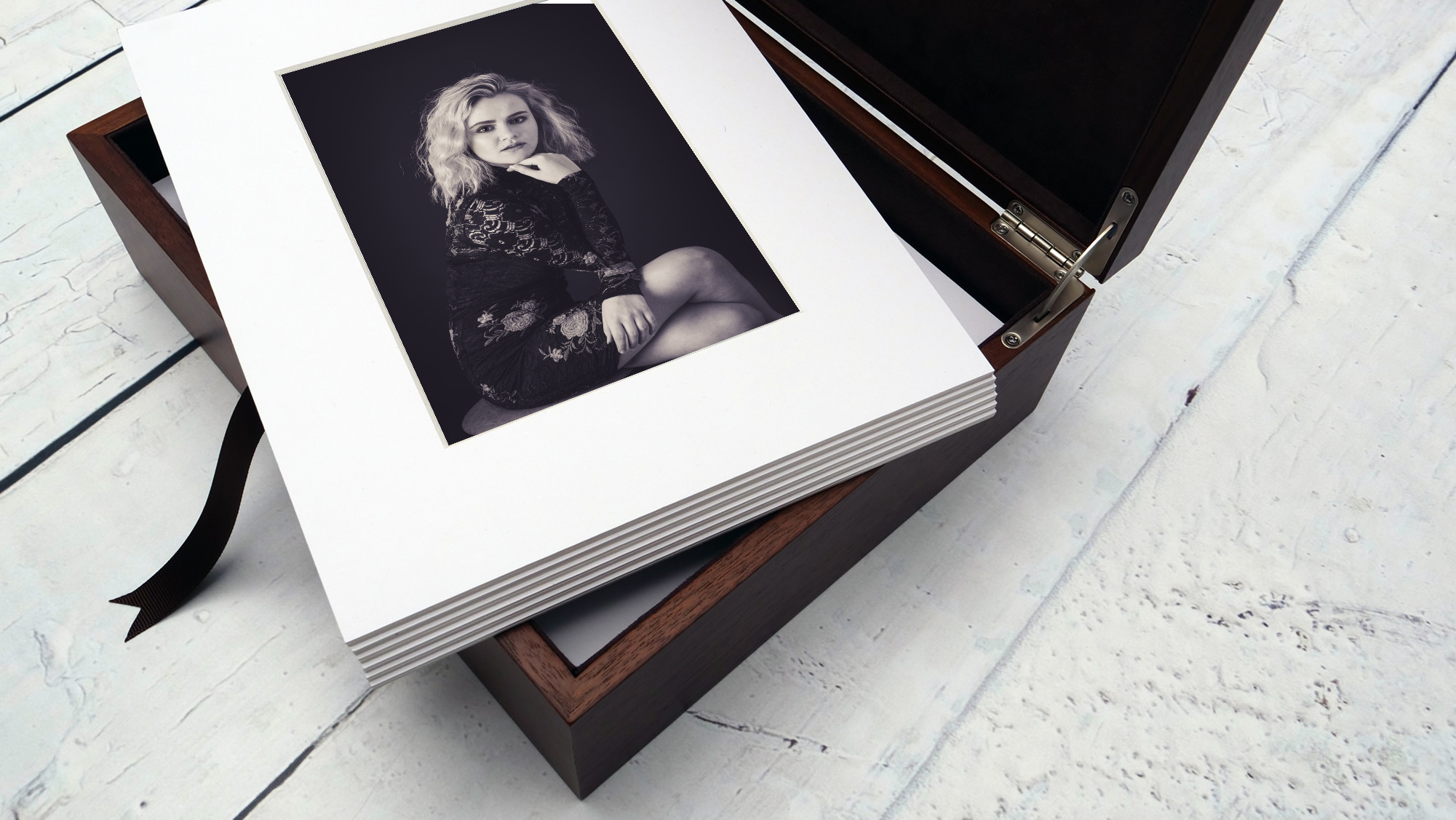 luxury folio box with matted prints by Ayrshire portrait photographer Renata Clarke