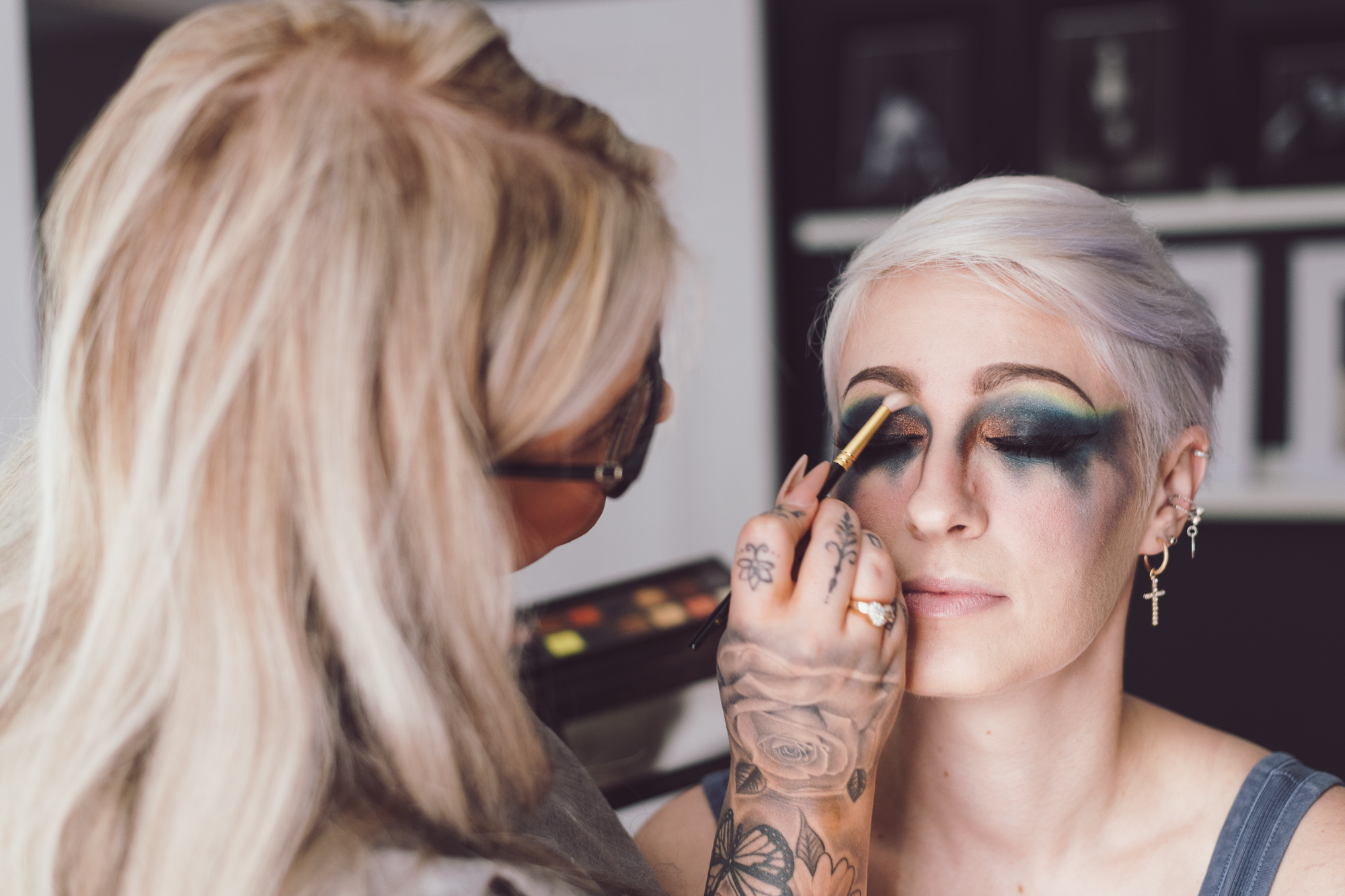 Stacy having her makeup and hair done for a creative photoshoot with Worcester portrait photographer, Renata Clarke