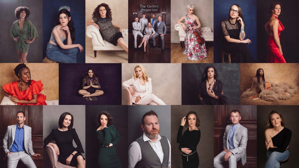 Mosaic collage showcasing women’s and men’s portrait, branding, and business photography sessions by Renata Clarke Portraits. Featuring clients from Ayrshire, Glasgow, Renfrewshire, South Lanarkshire, West Dumbartonshire, Inverclyde, and Dumfries & Galloway.