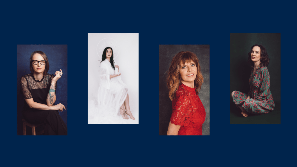 Collage of branding and portrait photographs by Renata Clarke of women in Ayrshire, each looking confident and authentic, reflecting natural self-trust and presence.